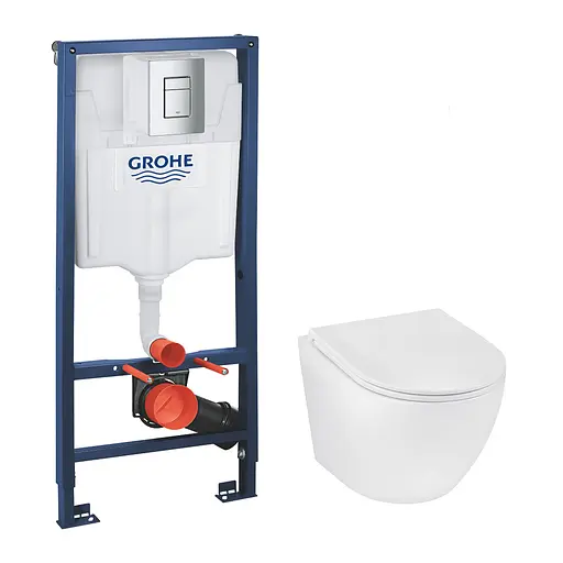 Комплект 4 в 1: Инсталляция Grohe Rapid SL 3 в 1 38772001 + Унитаз безободочный Kroner Harz WHI493736 RIMLESS с сиденьем Slim Duroplast / Soft-close / Quick relase KH493736WHIR - фото 1