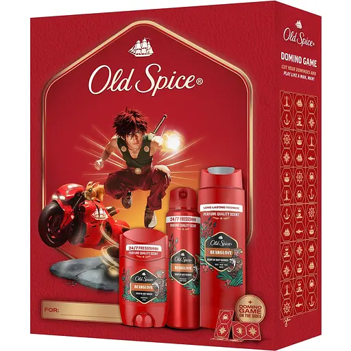 Уцінка. Подарунковий набір Old Spice Anime Bearglove: аерозольний дезодорант 150 мл + дезодорант-стік 50 мл + гель для душу 3-в-1, 250 мл + гра Доміно - фото 2