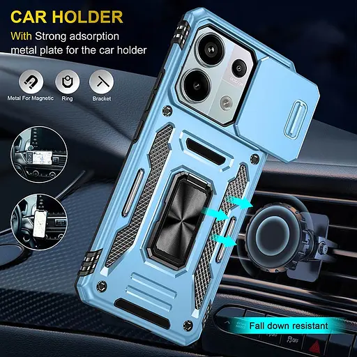 Ударопрочный чехол Epik Camshield Army Ring для Xiaomi Poco X6 Pro Голубой / Light Blue - фото 5