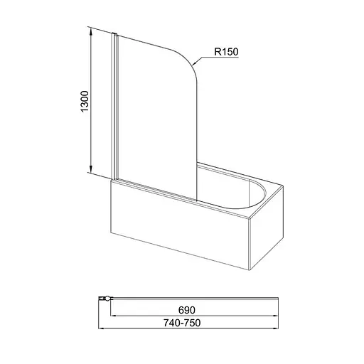 Шторка для ванны Qtap Standard CRM407513APL Pear, Левая, матовый, хром - фото 8