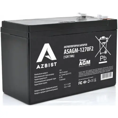 Аккумулятор Azbist Super AGM ASAGM-1270F2, Black Case, 12V 7.0Ah, Q10