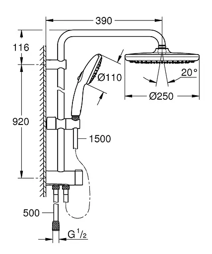 Душева система Grohe Flex Tempesta System з перемикачем настінного монтажу 250 26675001, Хром - фото 7
