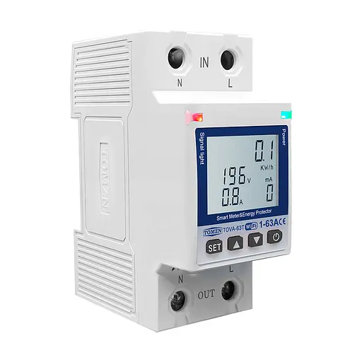 Умный автоматический выключатель с Wi-Fi (Tuya) TOMZN TOVA-63T 63A с мониторингом энергопотребления, защитным реле напряжения и защитой от утечки тока (51-00123) - фото 3