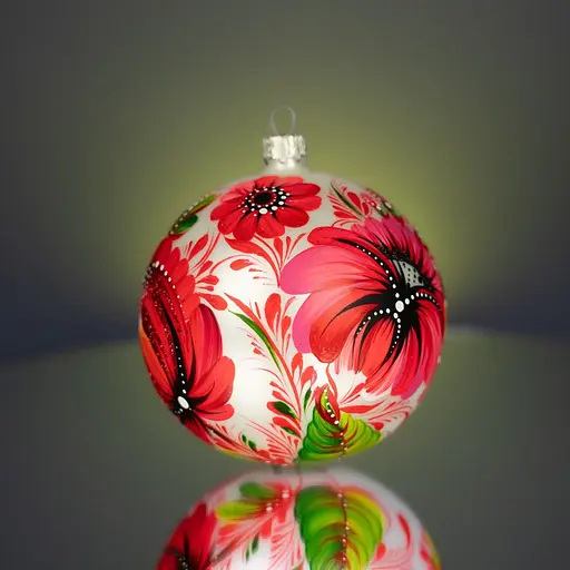 Ялинкова прикраса Різдвяні історії Петриківка яскраві квіти куля скло (4820001165319) - фото 2