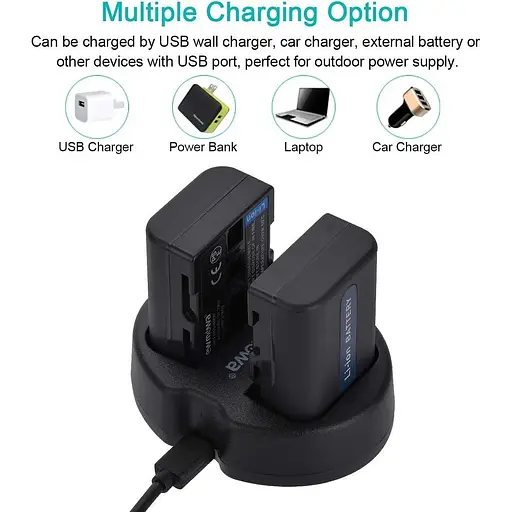 Запасная батарея Newmowa NP-FM50 (2 шт.) и портативное зарядное устройство для Sony NP-FM50 DSC-R1 DSC-F828 DSC-F717 DSC-F707 - фото 4