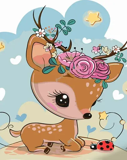 Набор для росписи по номерам Олененок в цветочках, Strateg, 30x40 см, SS6718