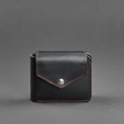 Кожаное портмоне 4.2 на черной кнопке с красной нитью - фото 6
