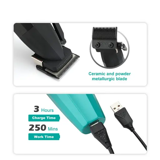 Машинка для стрижки VGR V-003 Turbo режим 9000 RPM керамічне лезо (6 насадок) Зелений - фото 4