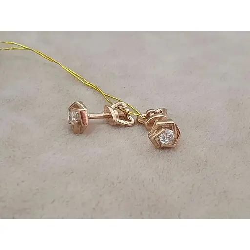 Золотые серьги-пуссеты Платон с фианитами.1С157/01Б - фото 3