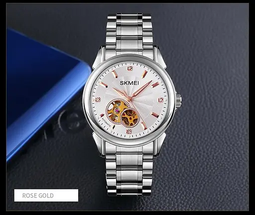 Мужские часы скелетон Skmei М030 механические (Серебристые) - фото 4