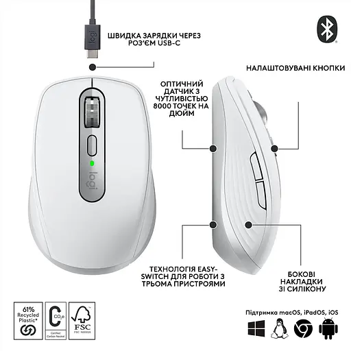 Бездротова миша Logitech MX Anywhere 3S Wireless Pale Grey (910-006930) - фото 6