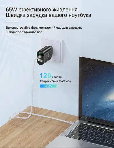 Зарядное устройство XON PowerCharge 65W (PD33) USB Type-C (PCWB065033A1С1B 6051) Черный - фото 9