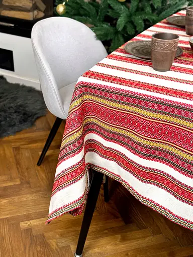 Лляна скатертина різдвяна з українським орнаментом "Грація" - 450х150 см - фото 3