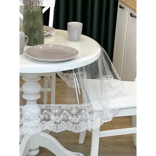 Силіконова скатертина з білим мереживом Блюмарин 10 см 250х110 см