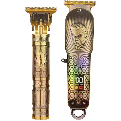 Мужской аккумуляторный триммер 2 в 1 Daling DL-1823 для бороды усов 5Вт машинка для стрижки Led дисплей Золото - фото 1