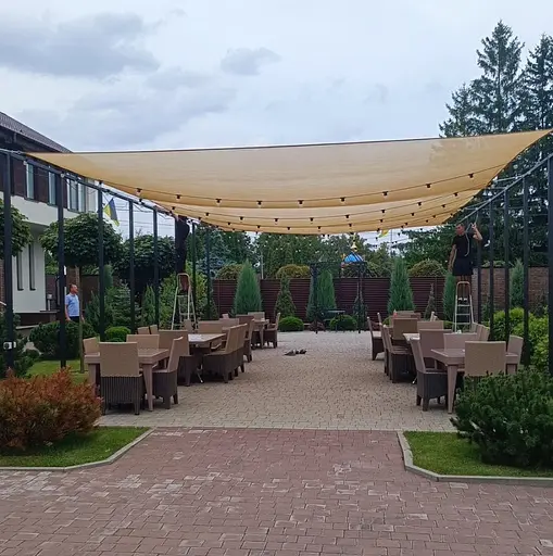 Тент навіс затінюючий прямокутний 4х8м сітка (Бежевий) - фото 3