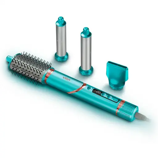 Фен стайлер VGR V 474, 4 в 1 фен для волос 4 насадки 1400 Вт быстрая сушка укладка объем выпрямление завивка, зеленый