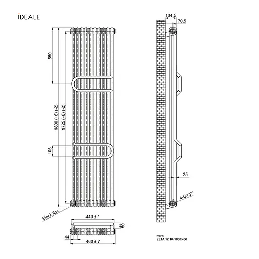 Радіатор з полицями Ideale Zeta 12 10/1800/460 чорний, Чорний - фото 4