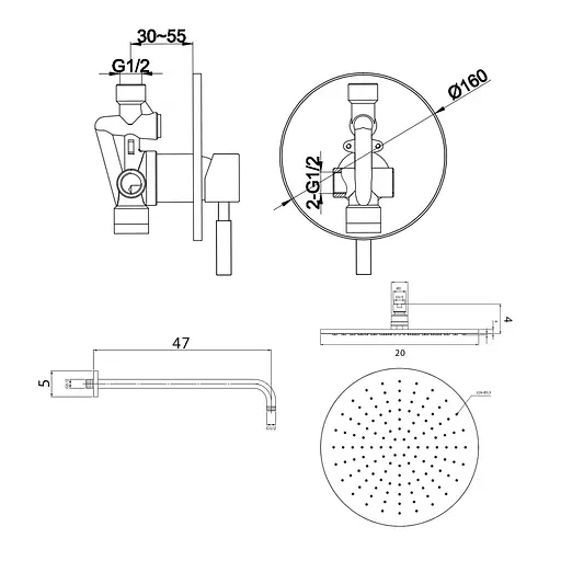 Душевая система Kohlman Roxin 20 chrome + BOX скрытого монтажа QW220RR20, Хром - фото 2