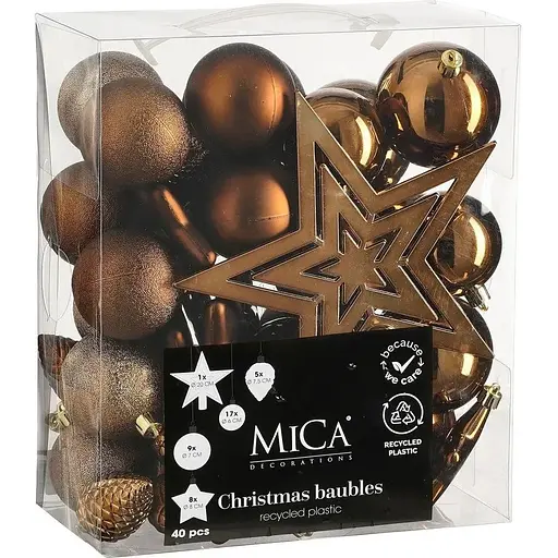 Комплект ялинкових прикрас Mica Decorations пластикові 6-8 см шоколад 40 шт. (1182013)