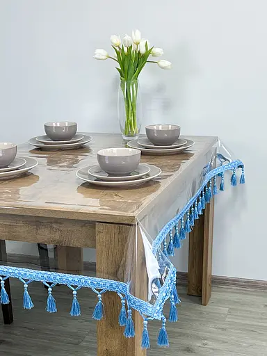 Скатерть силиконовая с синей бахромой 330х120 см - фото 10
