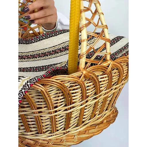 Комплект Великодній кошик Галичина  коричнева зі лляним рушником 70х30 см Святогор червоний  та свічка - фото 5