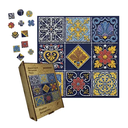 Деревянный пазл Плитка Загадочная, А5, Картонная коробка 35 элементов