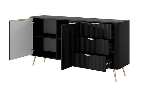 Комод Perfect Home Ланте / Lante 2-дверний з 3 шухлядами і золотими ніжками 2D3S/163 Чорний (PFH-091191) - фото 2