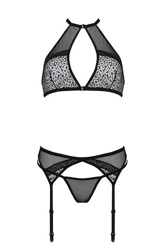 Комплект білизни Passion Satara Set XXL/XXXL black топ пояс для панчіх стрінги - фото 3