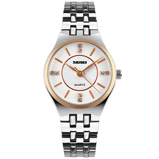 Женские классические часы Skmei 1133 (Серебристые со вставками из розового золота)