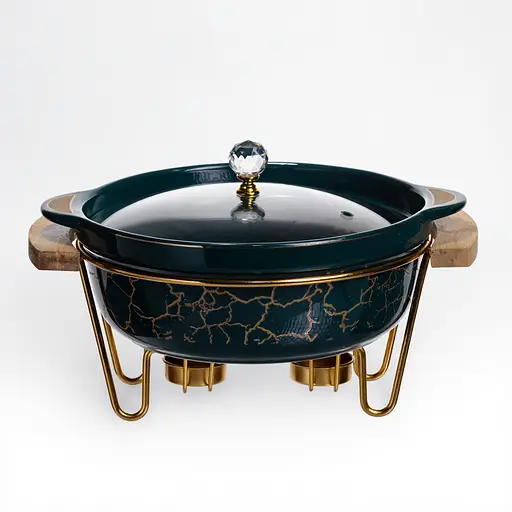 Мармит фарфоровый настольный круглый 2(л) мармитница с подогревом Зеленый мрамор Yiwu LC-715 - фото 2