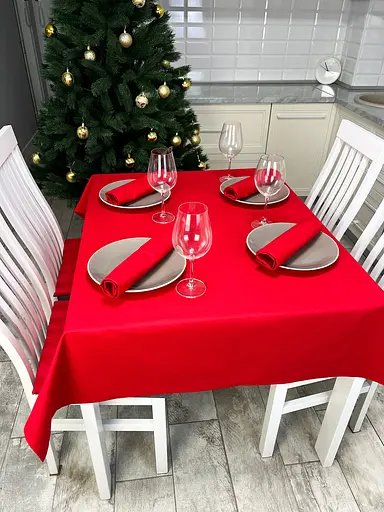 Водовідштовхувальна скатертина новорічна Червоний однотон 180х120 см