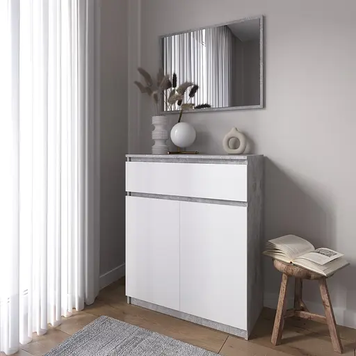 Комод тумба Vays R-23 Бетон-Белый фасад, с ящиком и отделением с полками, без ручек, ЛДСП, 80×40×98 см - для спальни, прихожей