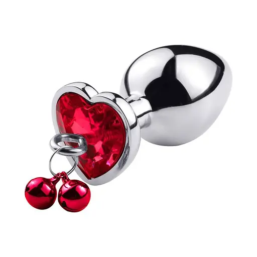 Металеві анальні пробки з підвісками-дзвониками водонепроникні 7 см х 2,8 см червоні - фото 1