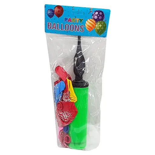 Воздушные шарики "Happy Birthday" MK 5482(Green) 12 дюймов, 10 штук, 7 цветов, насос 27 см