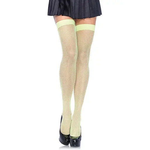 Панчохи Leg Avenue Nylon Fishnet Thigh Highs Neon Green One size