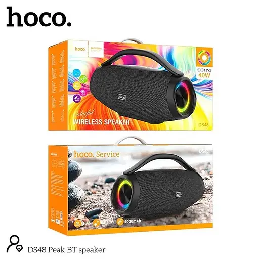 Портативная вluetooth колонка с подсветкой Hoco Peak DS48 Бумбокс IPX6 4000 мАч 2х20Вт microSD Вlack - фото 7