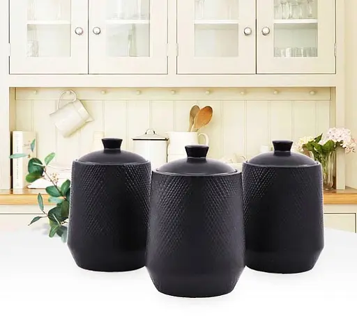 Набір із 3-х керамічних баночок Maestro MR-20002-03CS ємності для сипучих продуктів Чорні - фото 2