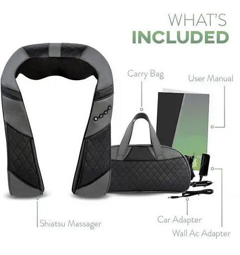 Массажер для шеи и плеч с прогревом, сумкой и адаптером в автомобиль Черный - фото 2
