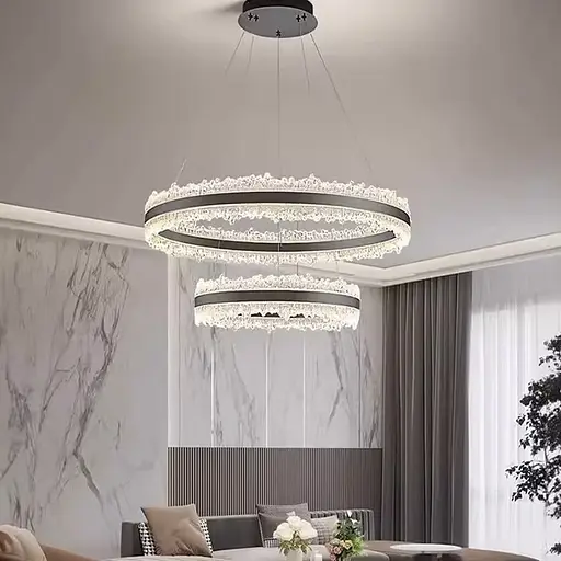 Волшебная подвесная люстра в черном корпусе с двумя кольцами Ø 60+40 см | Ст. MJ304-600+400 BK | Line F - фото 1