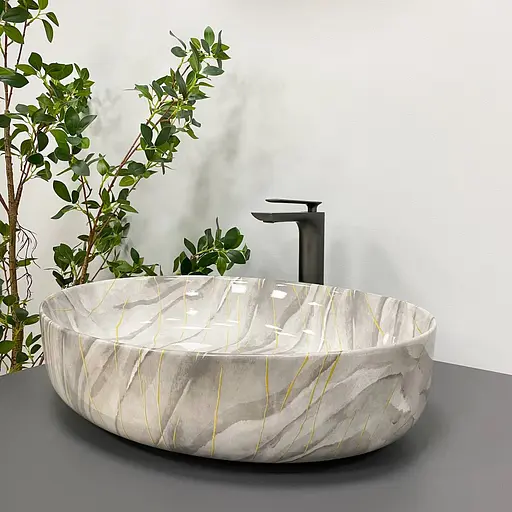 Умивальник VBI Udine stone glossy накладний VBI-012102, Сірий - фото 4