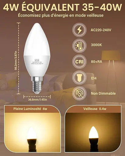Світлодіодні лампи TobeBright 4W C37 E14 350LM Пульт дистанційного керування Один клік Перемикач Нічний світло Режим 35LM Теплий - фото 2
