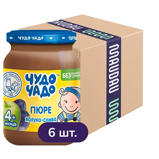 Упаковка пюре Чудо-чадо Яблуко та слива з цукром 1.02 кг (170 г х 6 шт.)