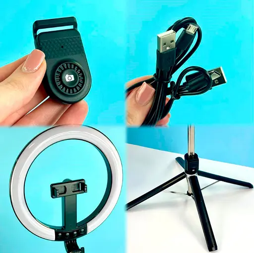 Монопод трипод бездротовий XO PRO Series P220Q LED LAMP AL 2.3 м з Bluetooth-комплексом ДК і лампою Чорний - фото 6