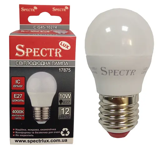 Лампа LED SPEKTR ДШ 10W-E27-4000K 900Lm C-G45-10274 (17875) TM СПЕКТР - фото 1