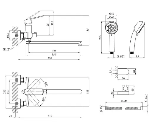 Смеситель для ванны Kroner KRP Dorn - C070 (CV033915) - фото 8