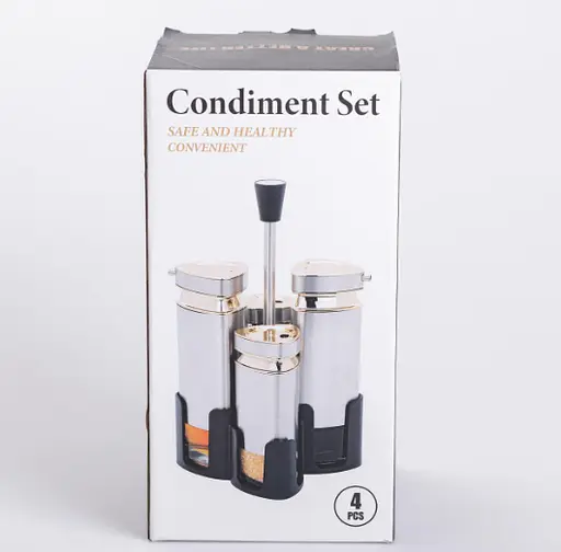 Органайзер набор Condiment Set для специй на подставке с 4 емкостями для специй 10х10х17 см Нержавеющая сталь - фото 4