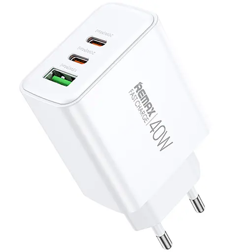 Зарядный адаптер Remax RP-U123 1A+2C Быстрая зарядка для телефона 40Вт PD 1xType-A 2xType-C EC Белый - фото 2