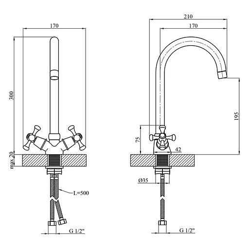Змішувач для кухні Kroner KRM Rhein - C034 (CV018616) - фото 7