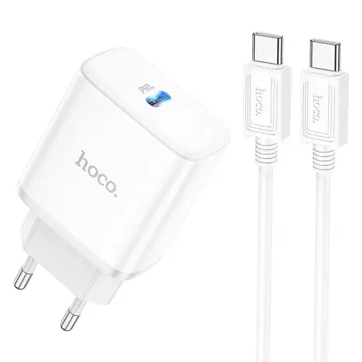 Сетевое зарядное устройство Hoco C104A 20W Type-C с быстрой зарядкой и кабелем в комплекте белый - фото 2